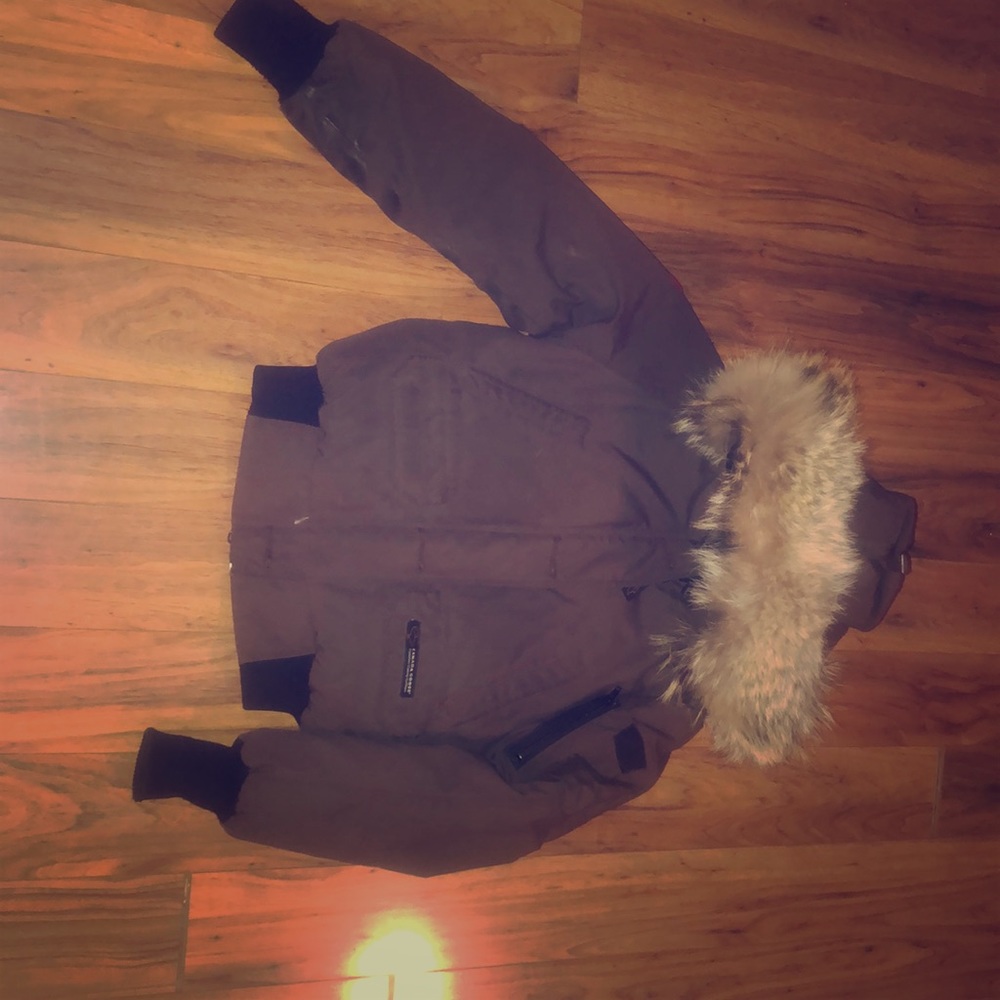 Canada Goose Brown Puffer Jacket with Fur Trim